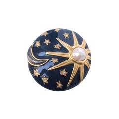 Broche soleil:: lune:: étoile & en émail bijoutier Karl Lagerfeld