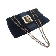 Gucci Sleek Black Suede Tiger Clasp Handbag