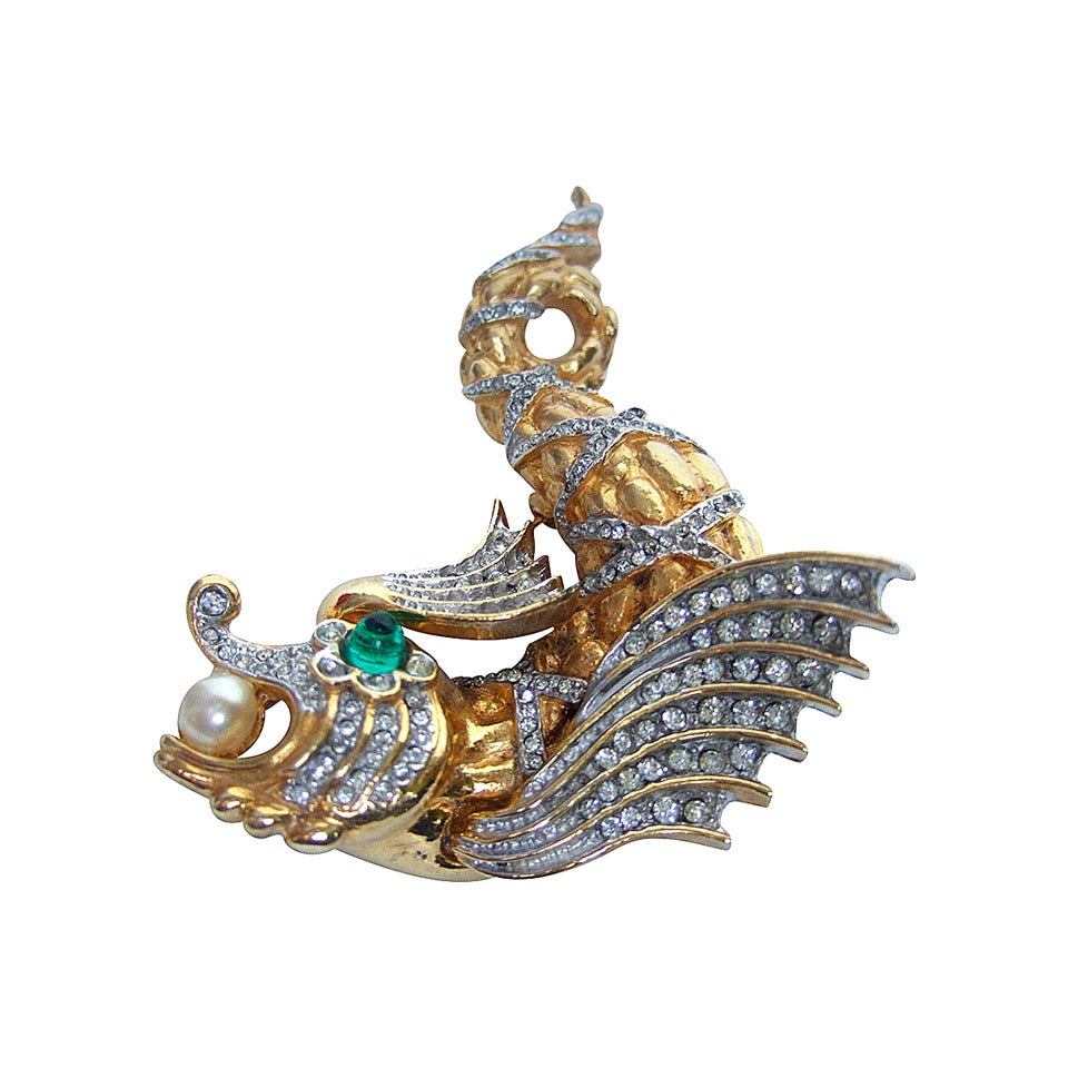 Ken Lane Exotic Jeweled Crystal Fish Brooch