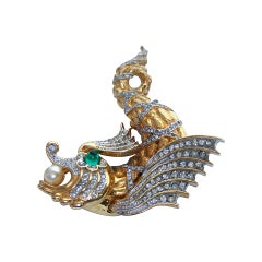 Retro Ken Lane Exotic Jeweled Crystal Fish Brooch