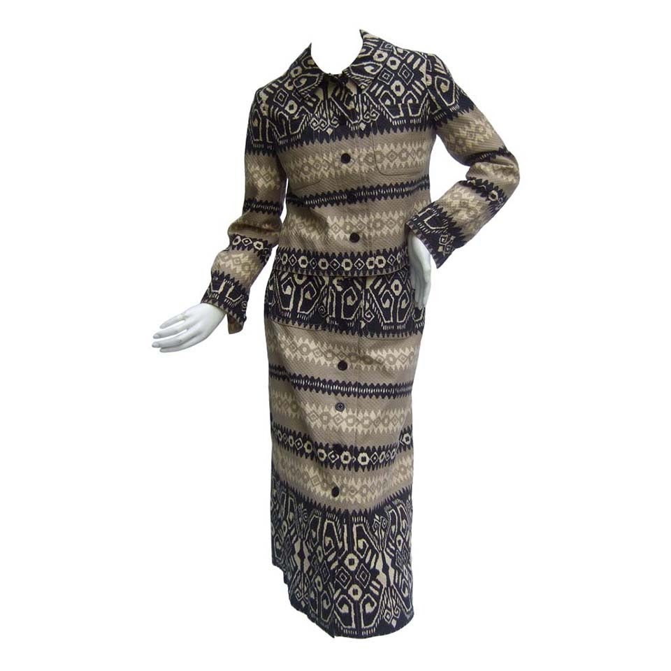 Lanvin Chic Cotton Print Skirt Suit c 1970 For Sale