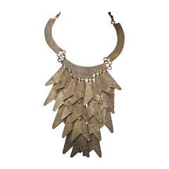 Spectacular Italian Articulated Gilt Metal Bib Necklace Designed by Silvana