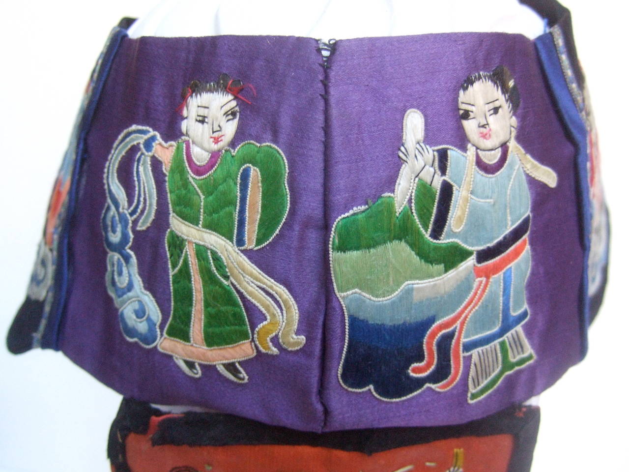 1920s Embroidered Silk Asian Ceremonial Headpiece