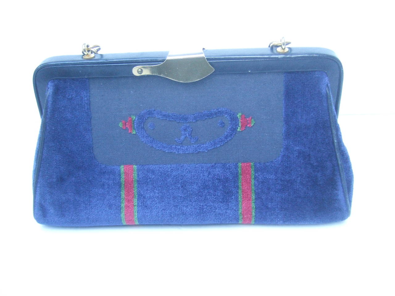 Roberta Di Camerino Blue Cut Velvet Striped Handbag Made in Italy 2