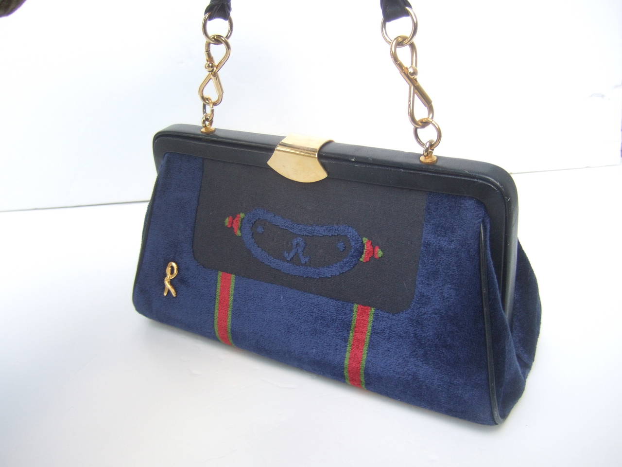 Purple Roberta Di Camerino Blue Cut Velvet Striped Handbag Made in Italy