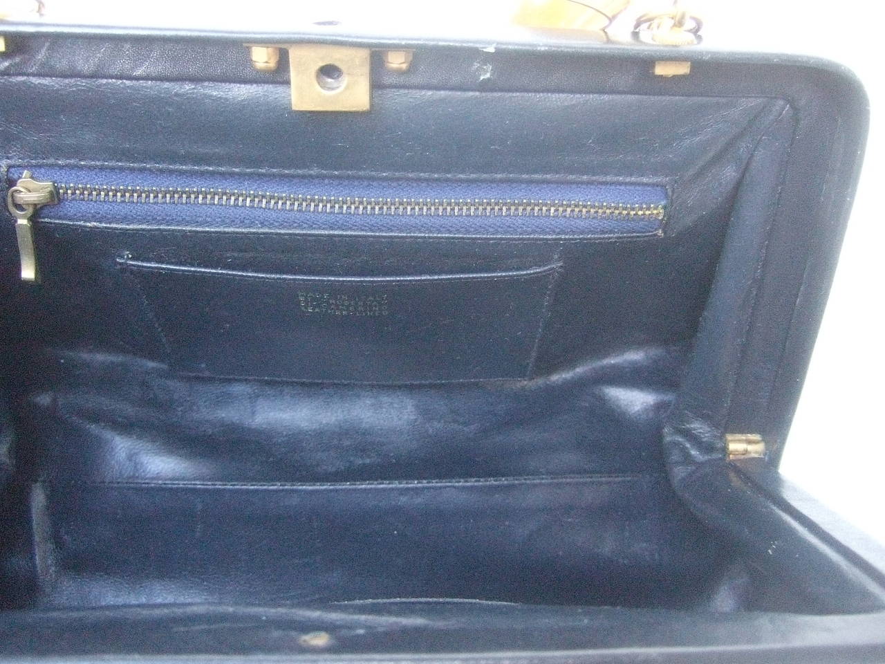 Roberta Di Camerino Blue Cut Velvet Striped Handbag Made in Italy 3