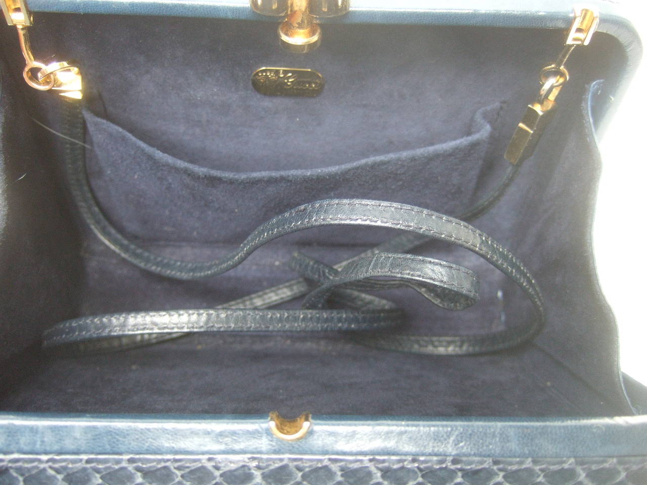 RESERVED SALE PENDING Gucci Exotic Midnight Blue Snakeskin Handbag c 1980 3