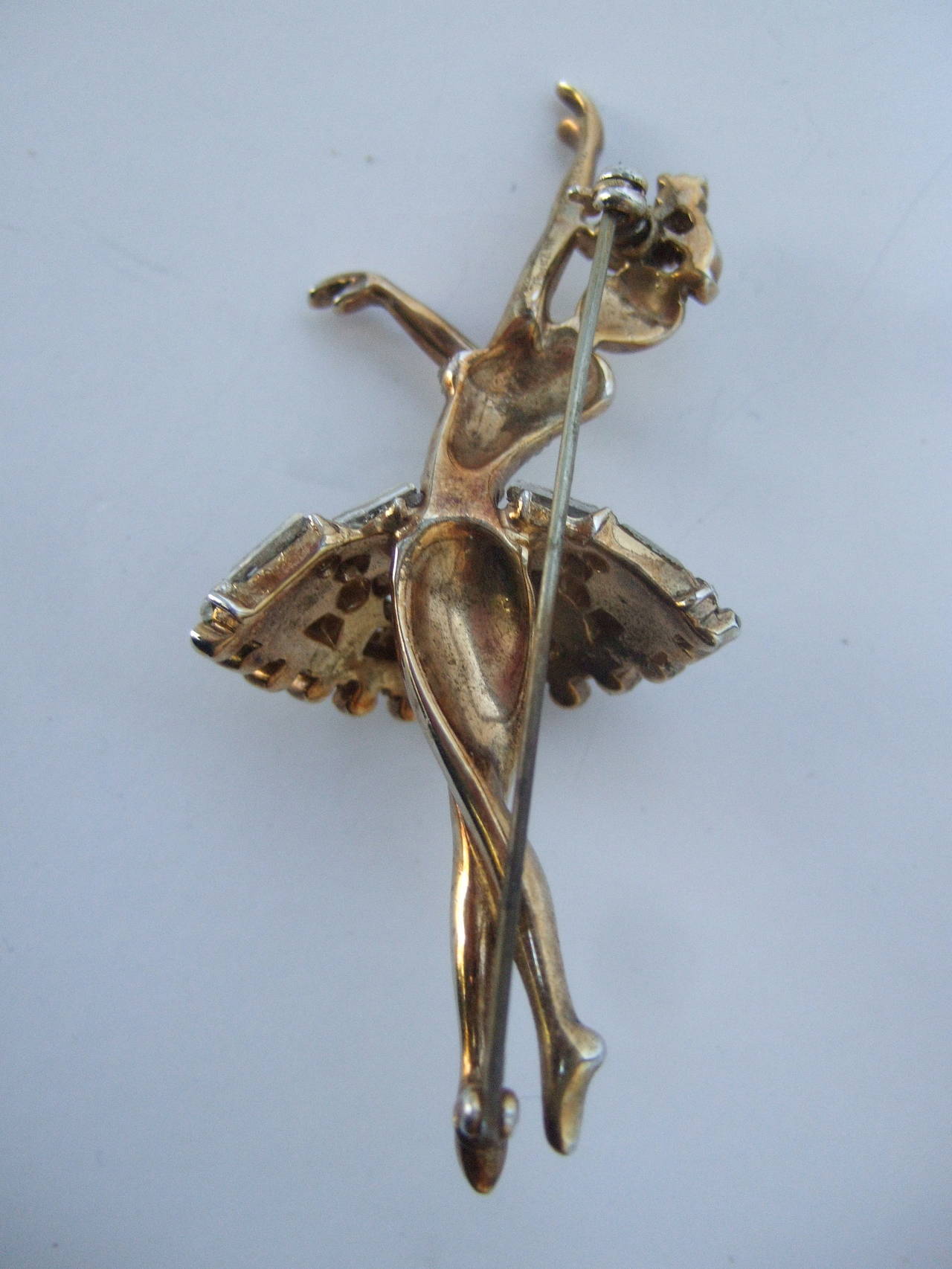 Trifari Figural Crystal Jewel Encrusted Ballerina Brooch c 1950 In Excellent Condition In University City, MO