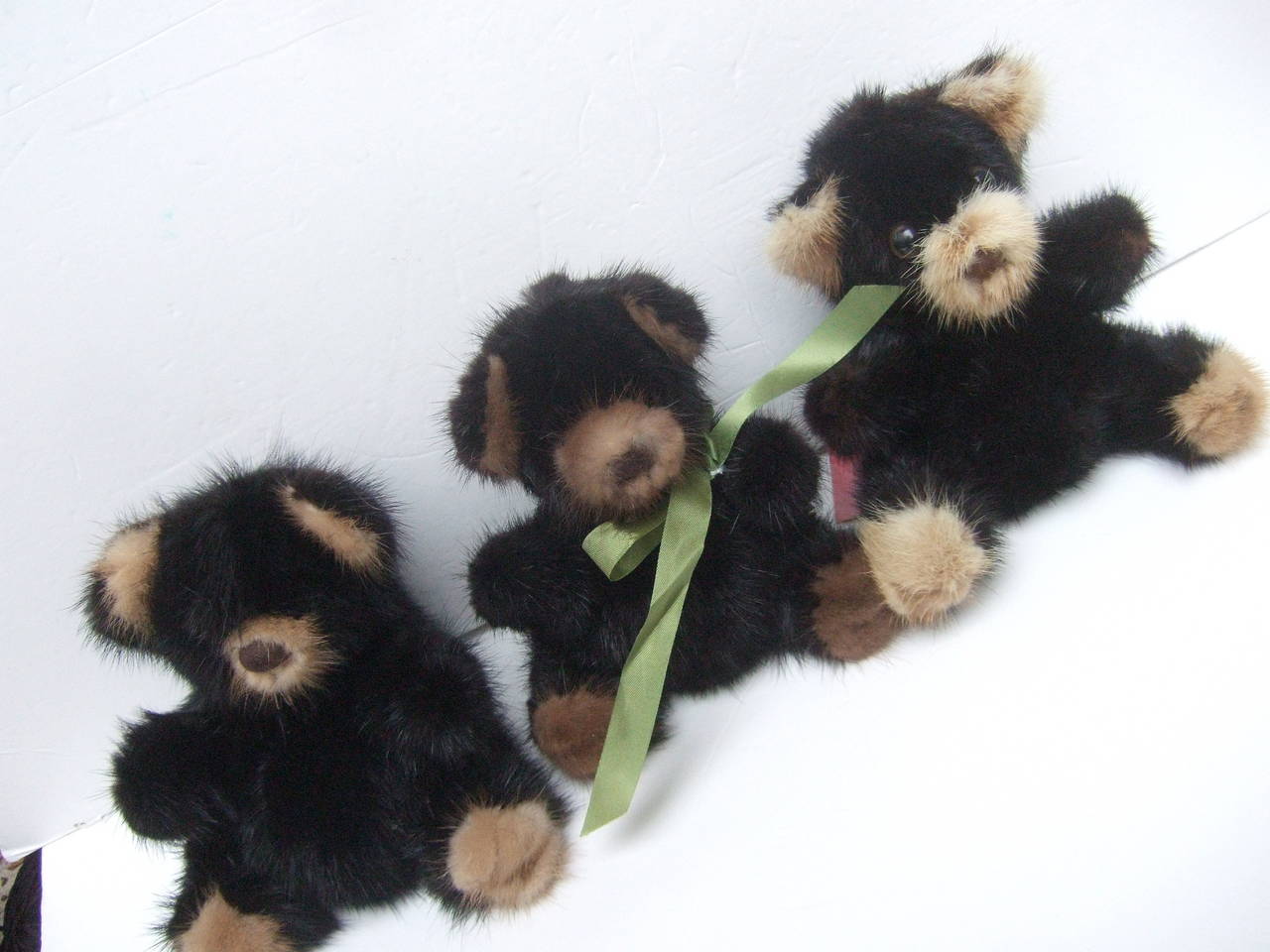 Trio of Charming Mink Fur Teddy Bears