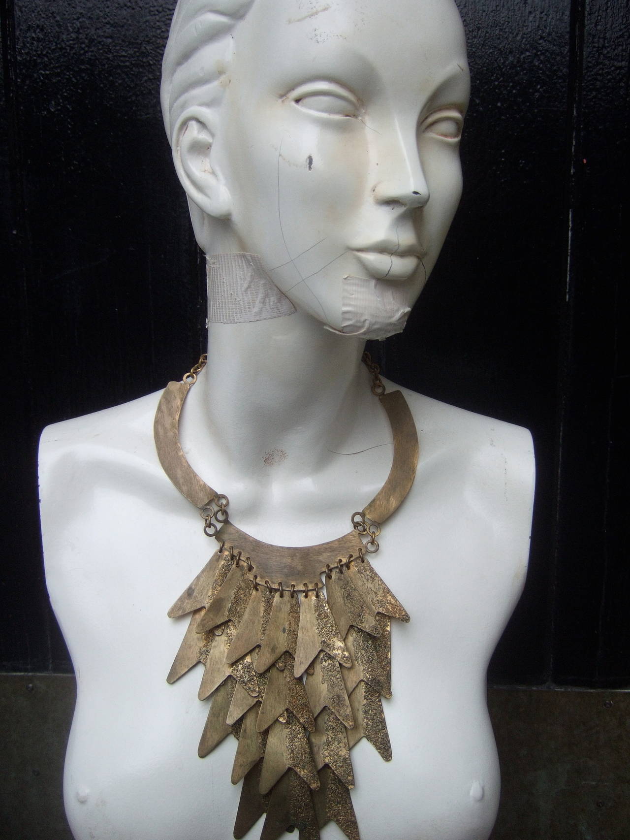 Spectacular Italian Articulated Gilt Metal Bib Necklace Designed by Silvana In Excellent Condition In University City, MO