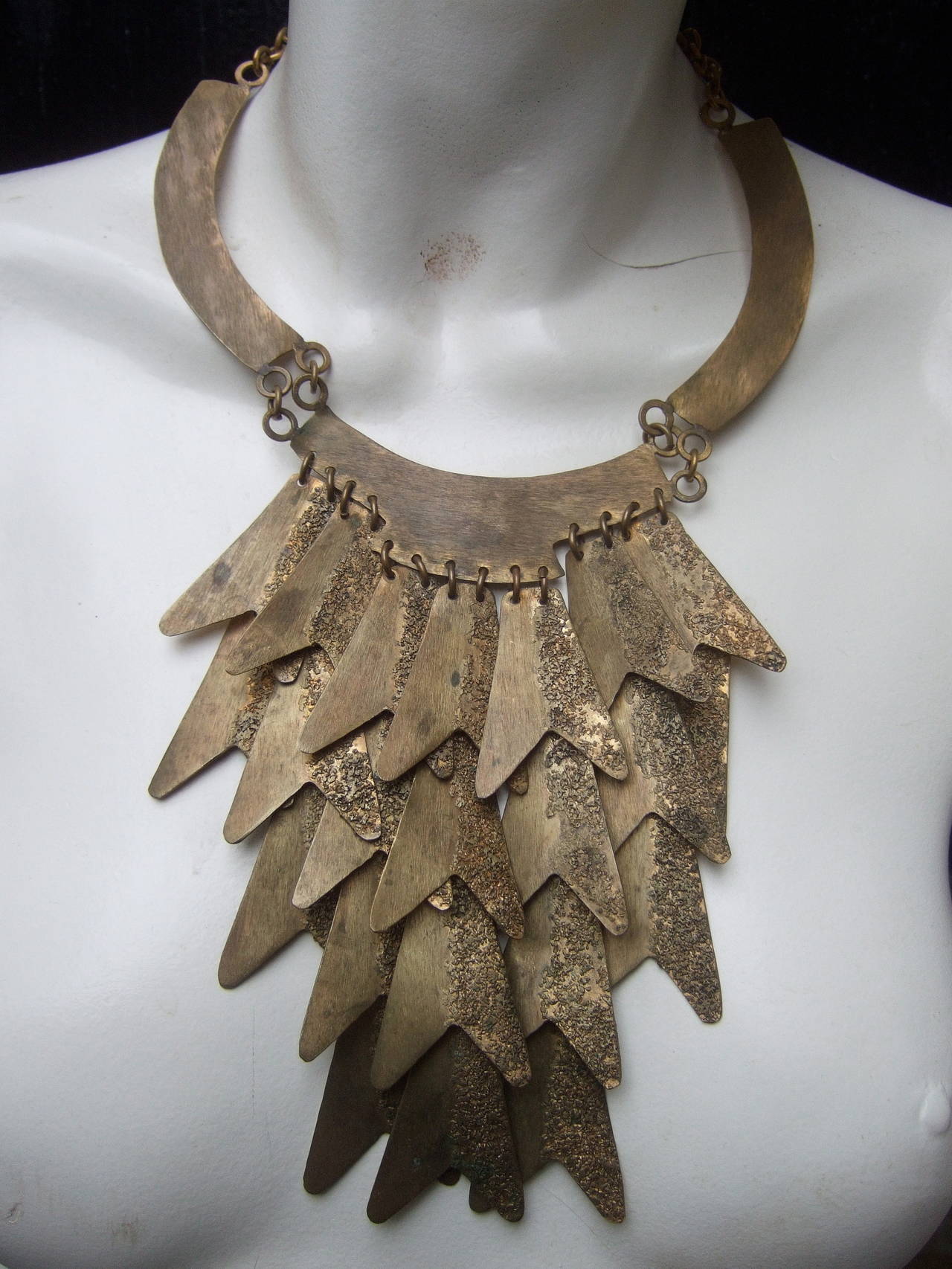 Spectacular Italian Articulated Gilt Metal Bib Necklace Designed by Silvana In Excellent Condition In University City, MO