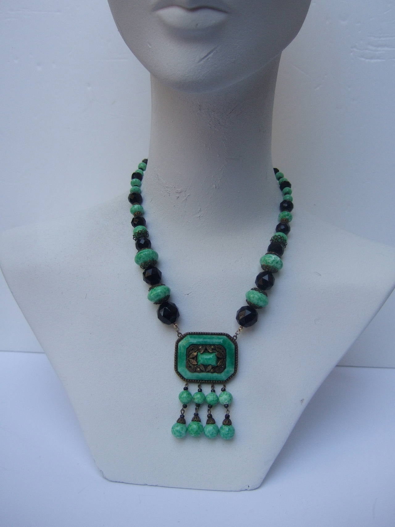 Women's Art Deco Egyptian Revival Glass Beaded Necklace c 1930
