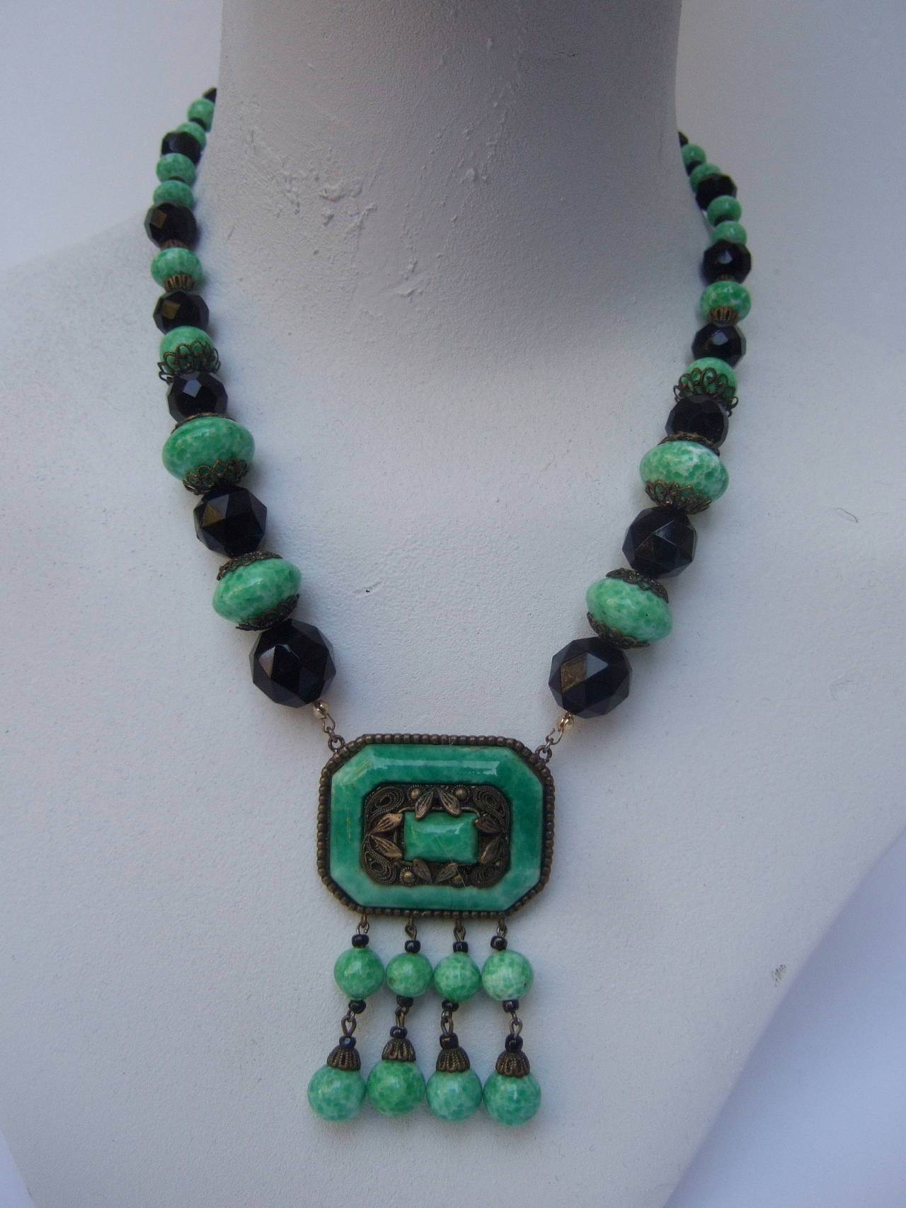 Art Deco Egyptian Revival Glass Beaded Necklace c 1930 2