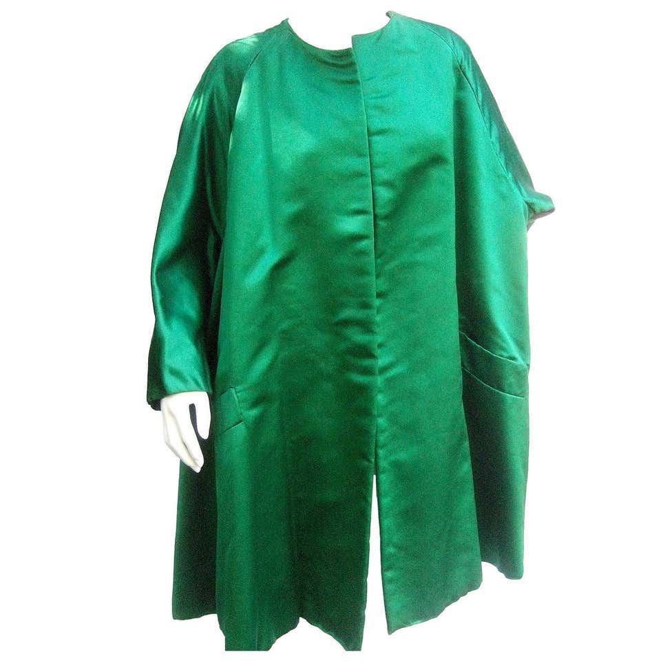 Neiman Marcus Emerald Green Duchess Satin Evening Coat c 1960 at