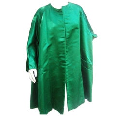 Neiman Marcus Emerald Green Duchess Satin Evening Coat c 1960