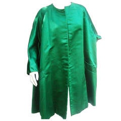 Neiman Marcus Emerald Green Duchess Satin Evening Coat c 1960 2