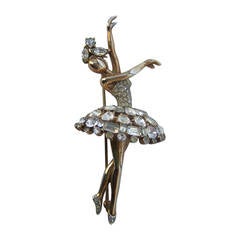 Retro Trifari Figural Crystal Jewel Encrusted Ballerina Brooch c 1950