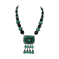 Art Deco Egyptian Revival Glass Beaded Necklace c 1930