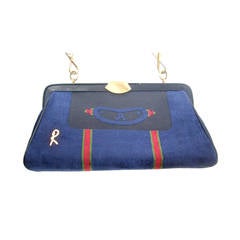 Roberta Di Camerino Blue Cut Velvet Striped Handbag Made in Italy