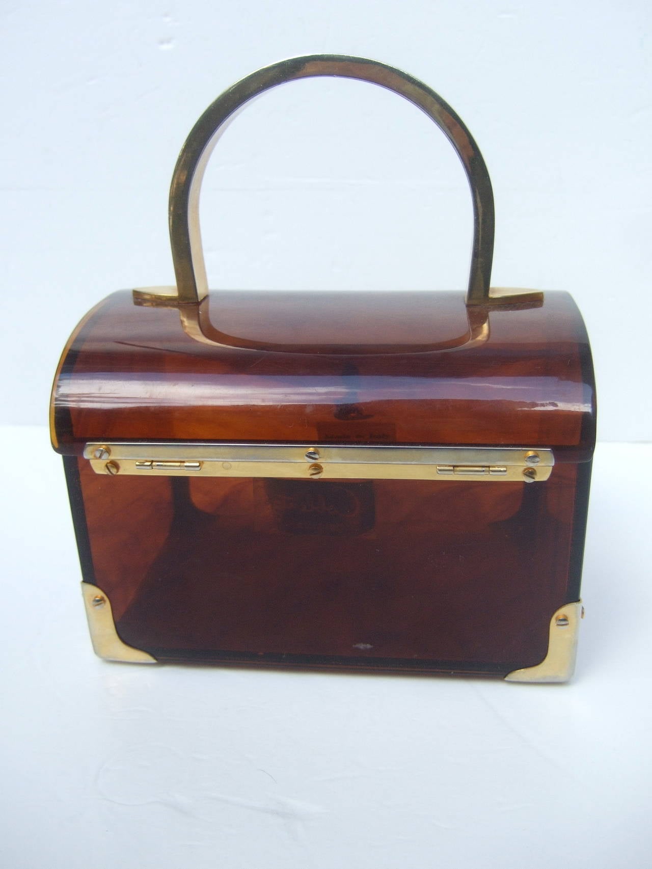 Stylish Lucite Tortoise Shell Handbag Made in Italy In Excellent Condition In University City, MO
