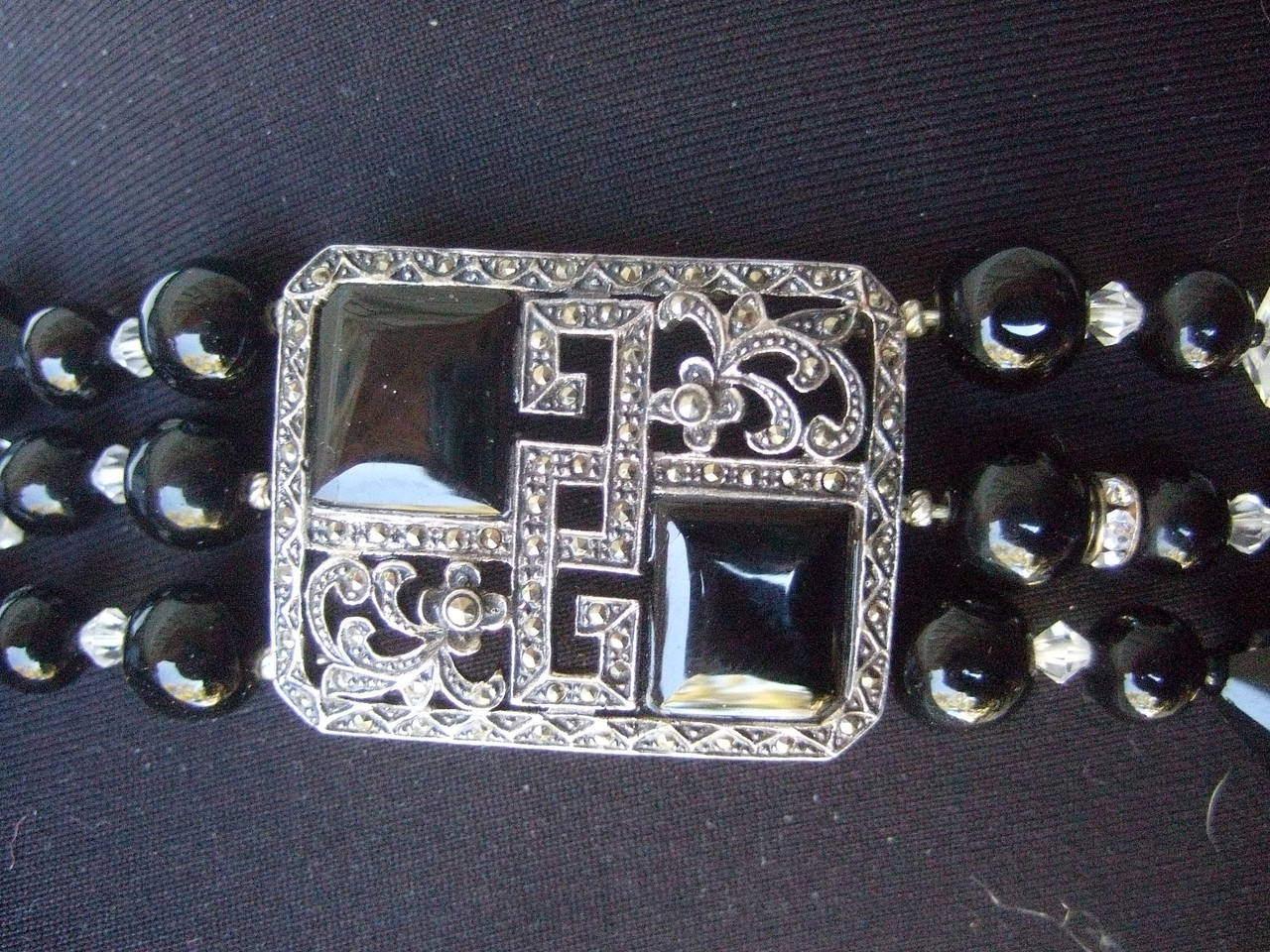 Opulent Art Deco Sterling Marcasite Crystal Necklace For Sale 5