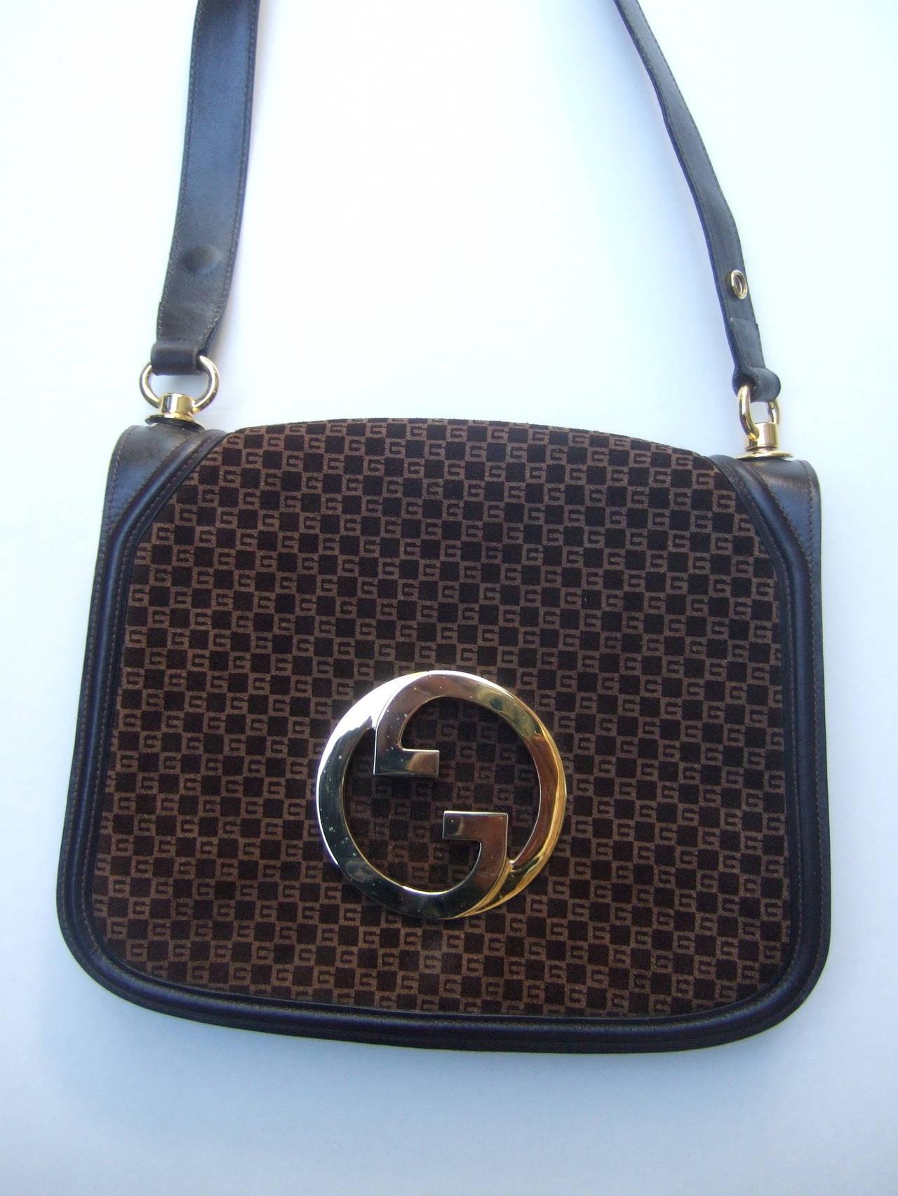 Women's Gucci Brown Suede Blondie Shoulder Bag c 1970