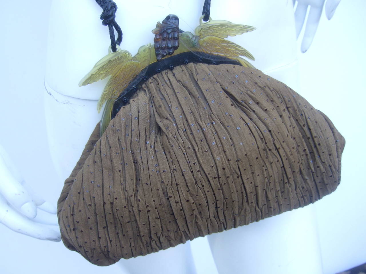 Black Grace Ann Agustino Bespoke Artisan Celluloid Bird Clasp Handbag