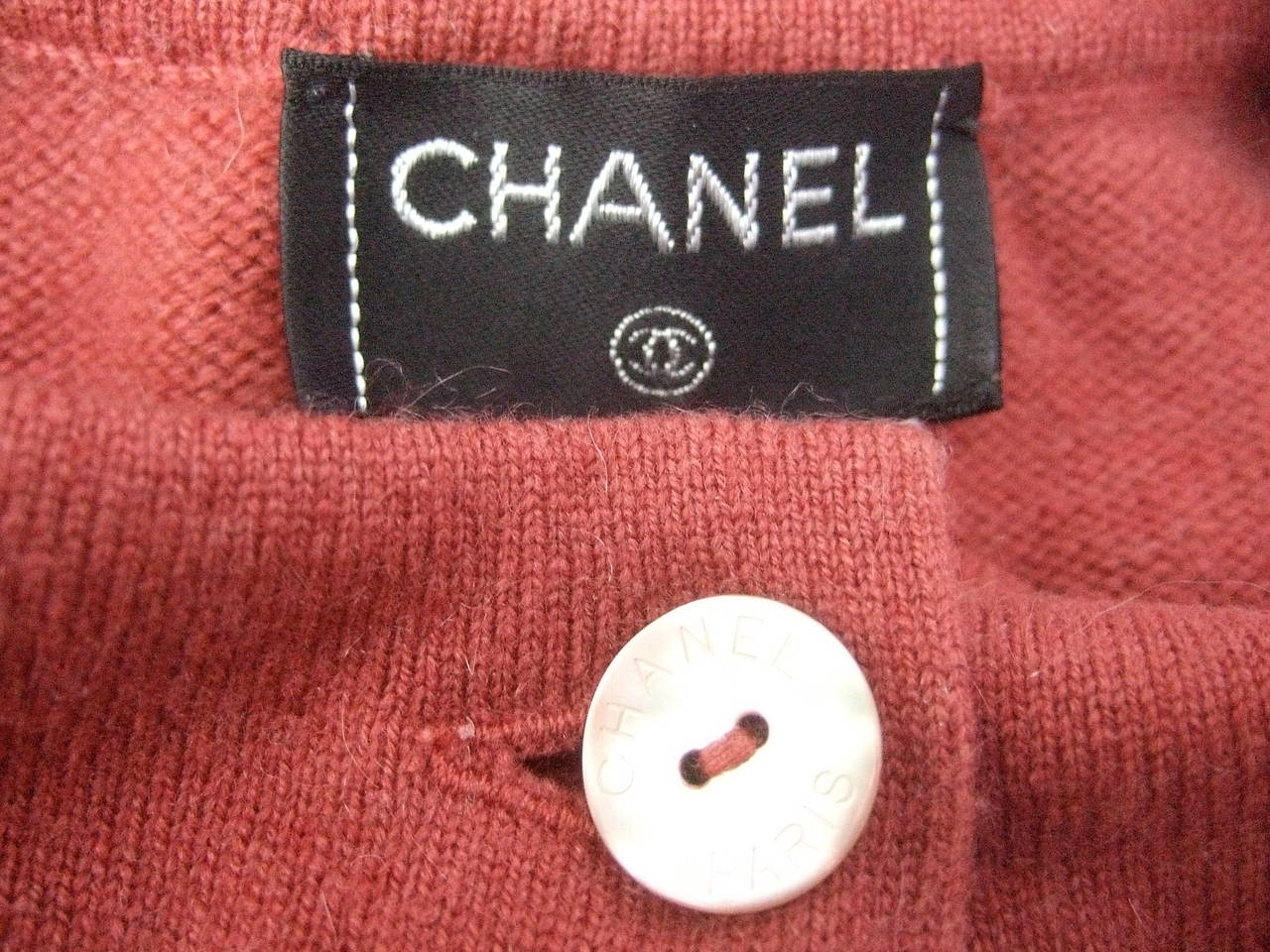 Reserved Sale Pending Chanel Cashmere Berry Cardigan with Chanel Pearl Buttons 4