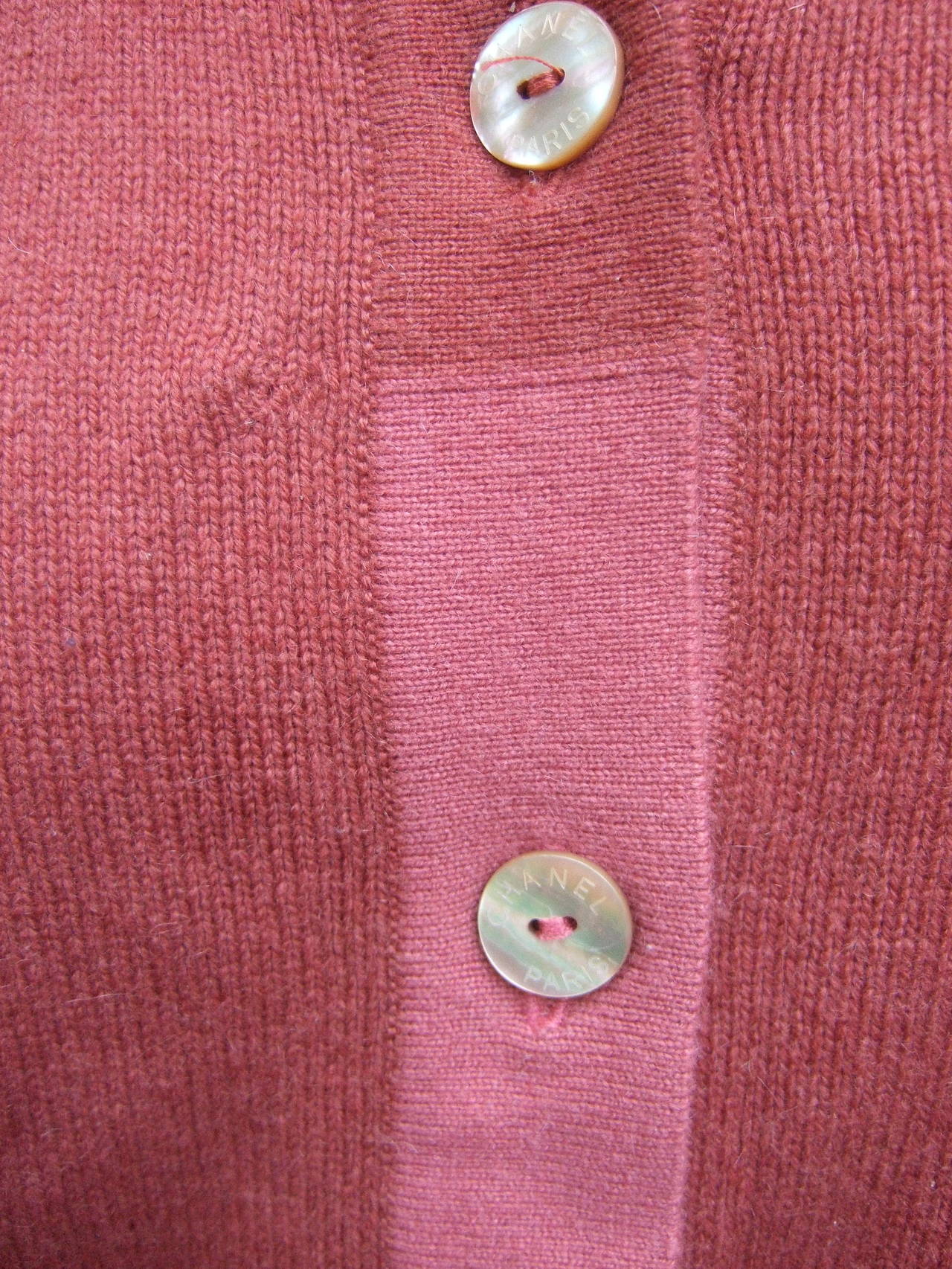 Reserved Sale Pending Chanel Cashmere Berry Cardigan with Chanel Pearl Buttons 3