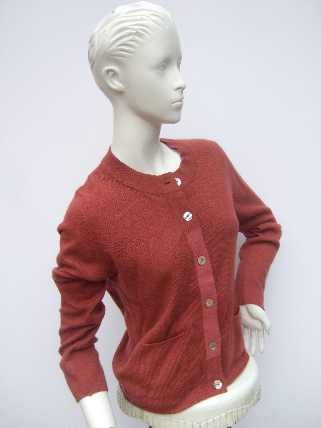 Reserved Sale Pending Chanel Cashmere Berry Cardigan with Chanel Pearl Buttons In Good Condition In University City, MO
