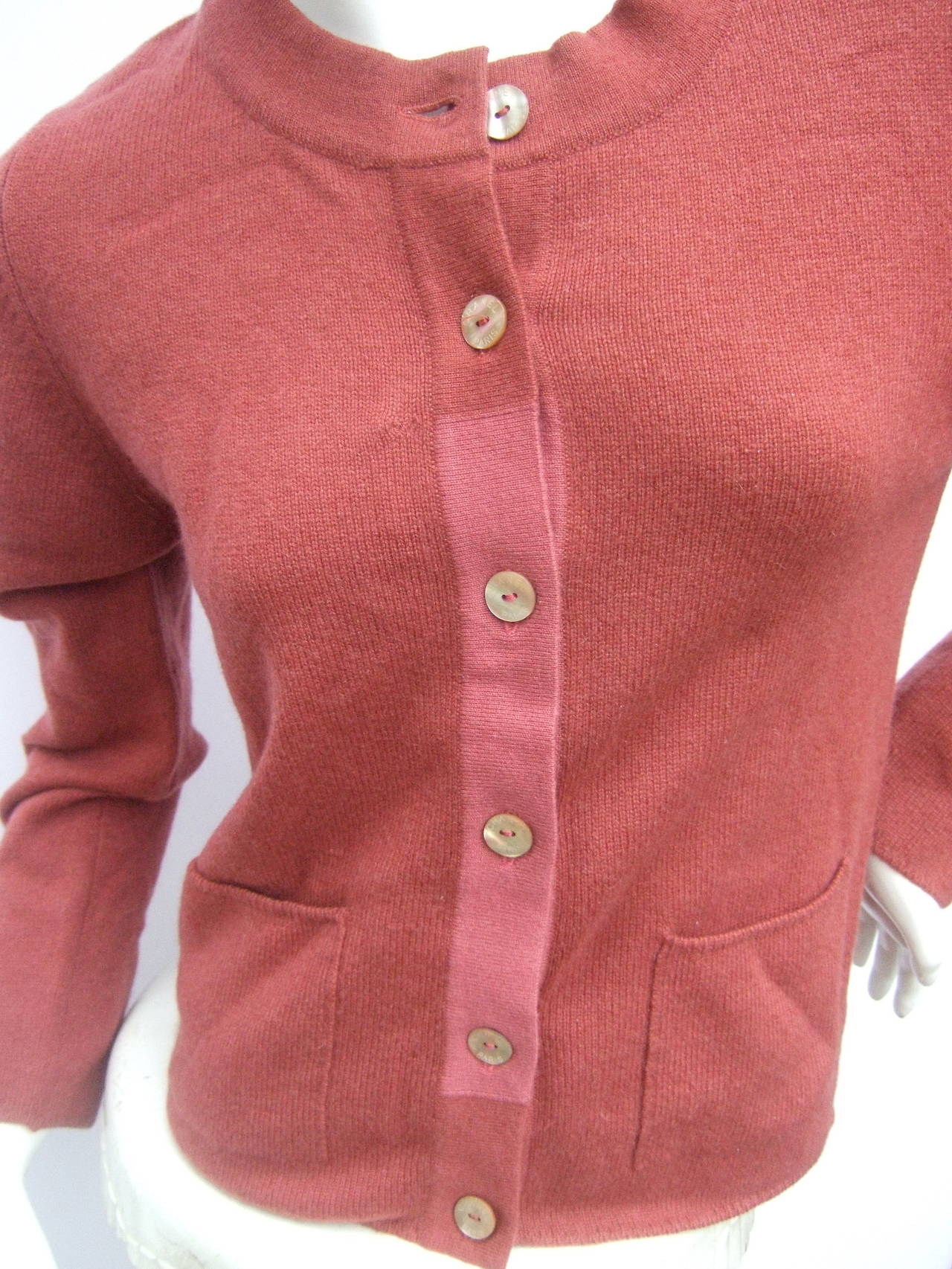 Reserved Sale Pending Chanel Cashmere Berry Cardigan with Chanel Pearl Buttons 1