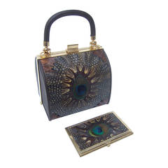 Exotic Peacock Feather Diminutive Handbag c 1980