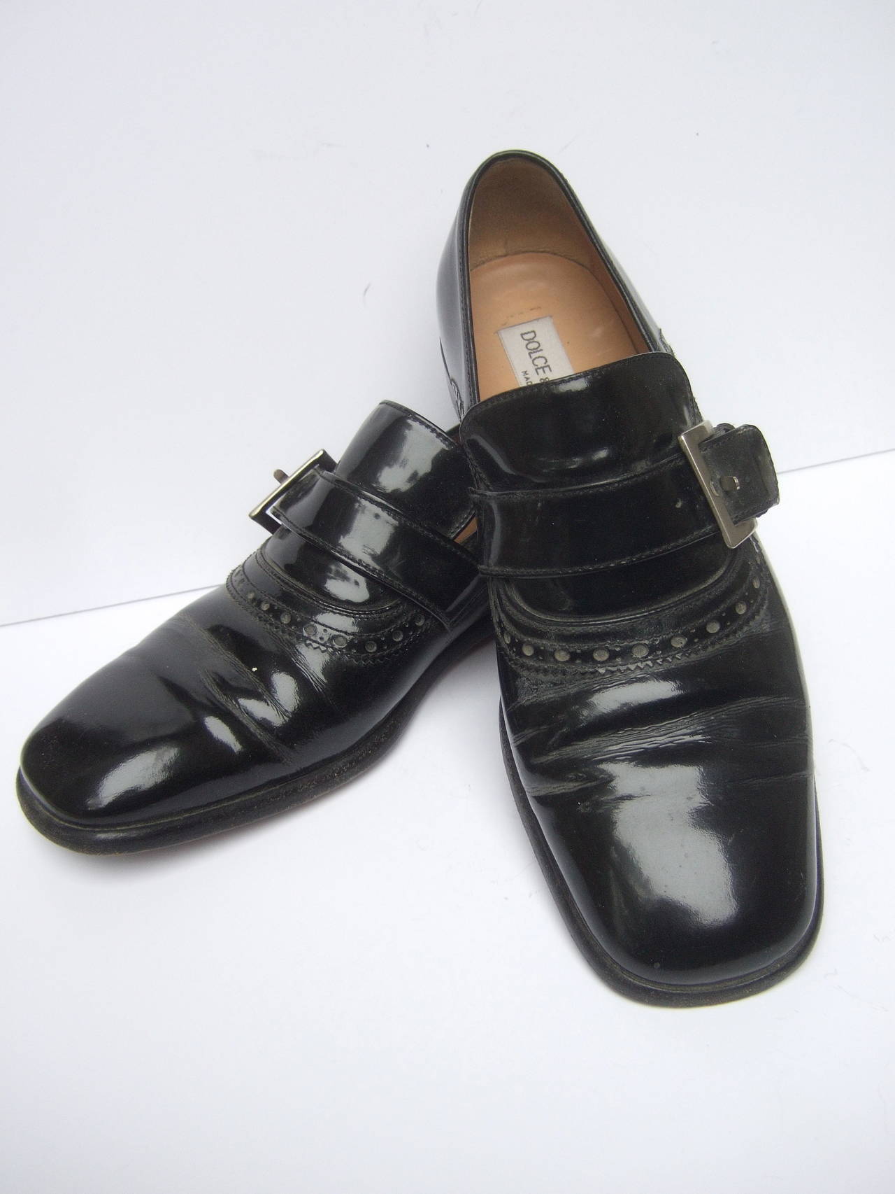 Dolce & Gabbana Men's Black Patent Leather Shoes US Size 8 In Good Condition For Sale In University City, MO