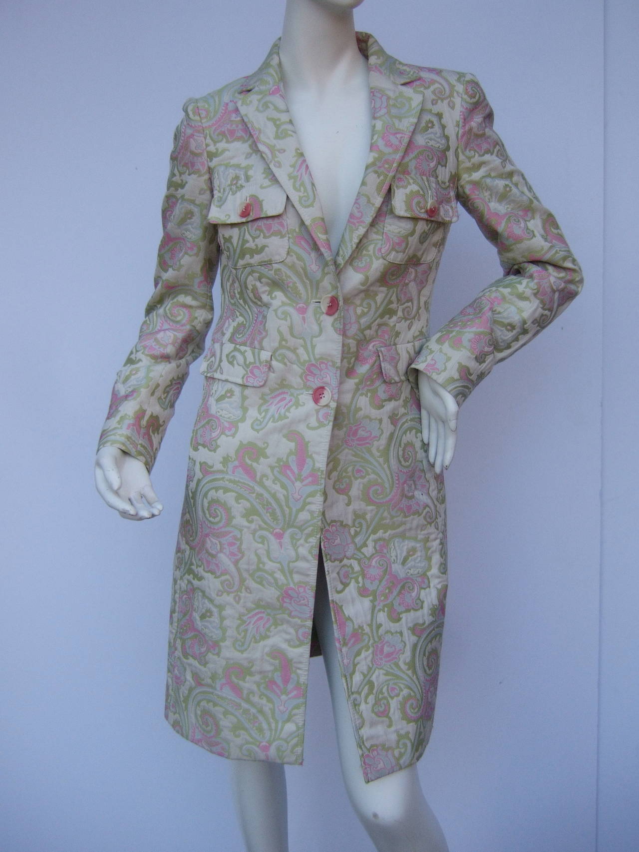 Etro Milano Paisley Floral Pink & Green Coat Size 40 3