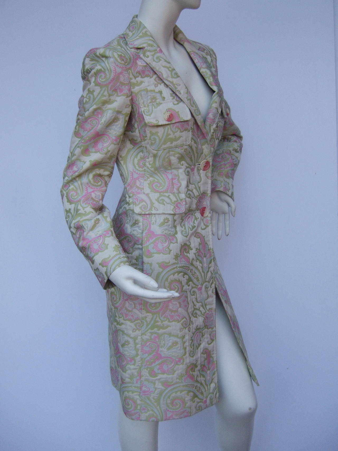 Etro Milano Paisley Floral Pink & Green Coat Size 40 In Excellent Condition In University City, MO