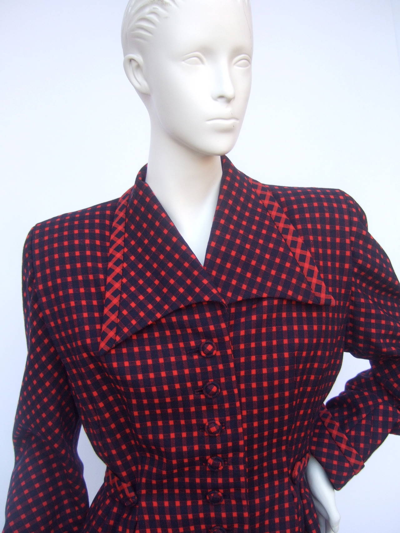 Gray 1940s Fabulous Red & Blue Wool Checked Jacket For Sale