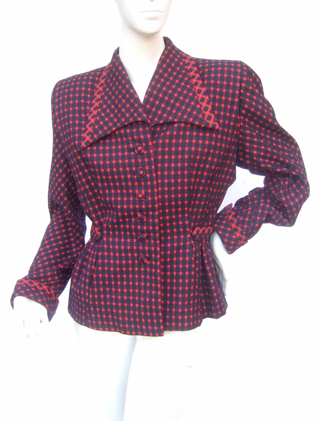 1940s Fabulous Red & Blue Wool Checked Jacket For Sale 2