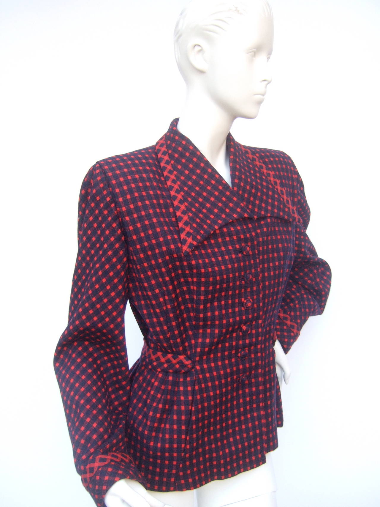 1940s Fabulous Red & Blue Wool Checked Jacket In Excellent Condition For Sale In University City, MO