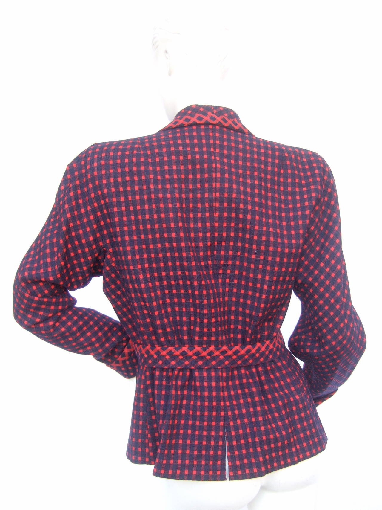 Women's 1940s Fabulous Red & Blue Wool Checked Jacket For Sale
