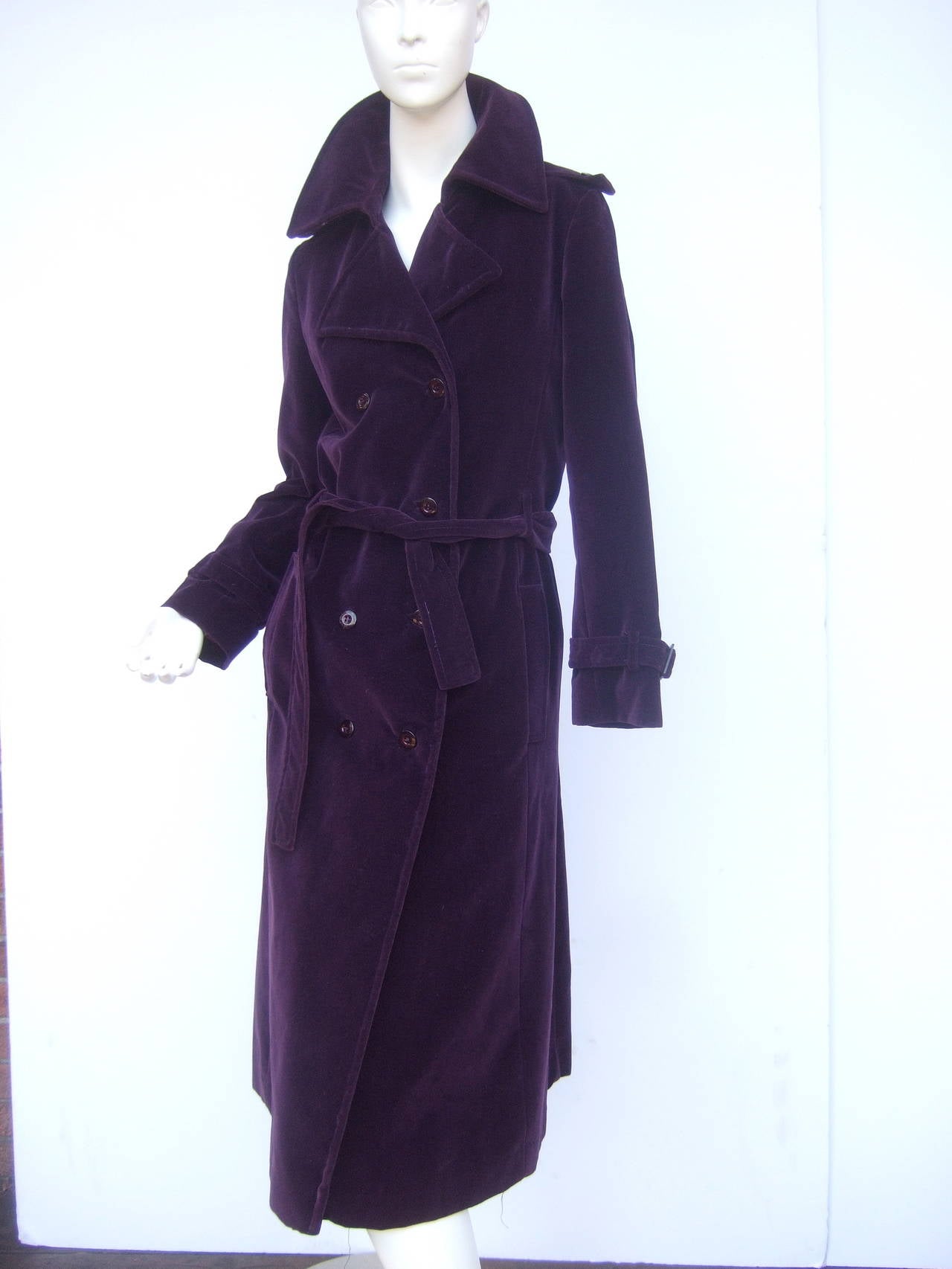 purple velvet trench coat