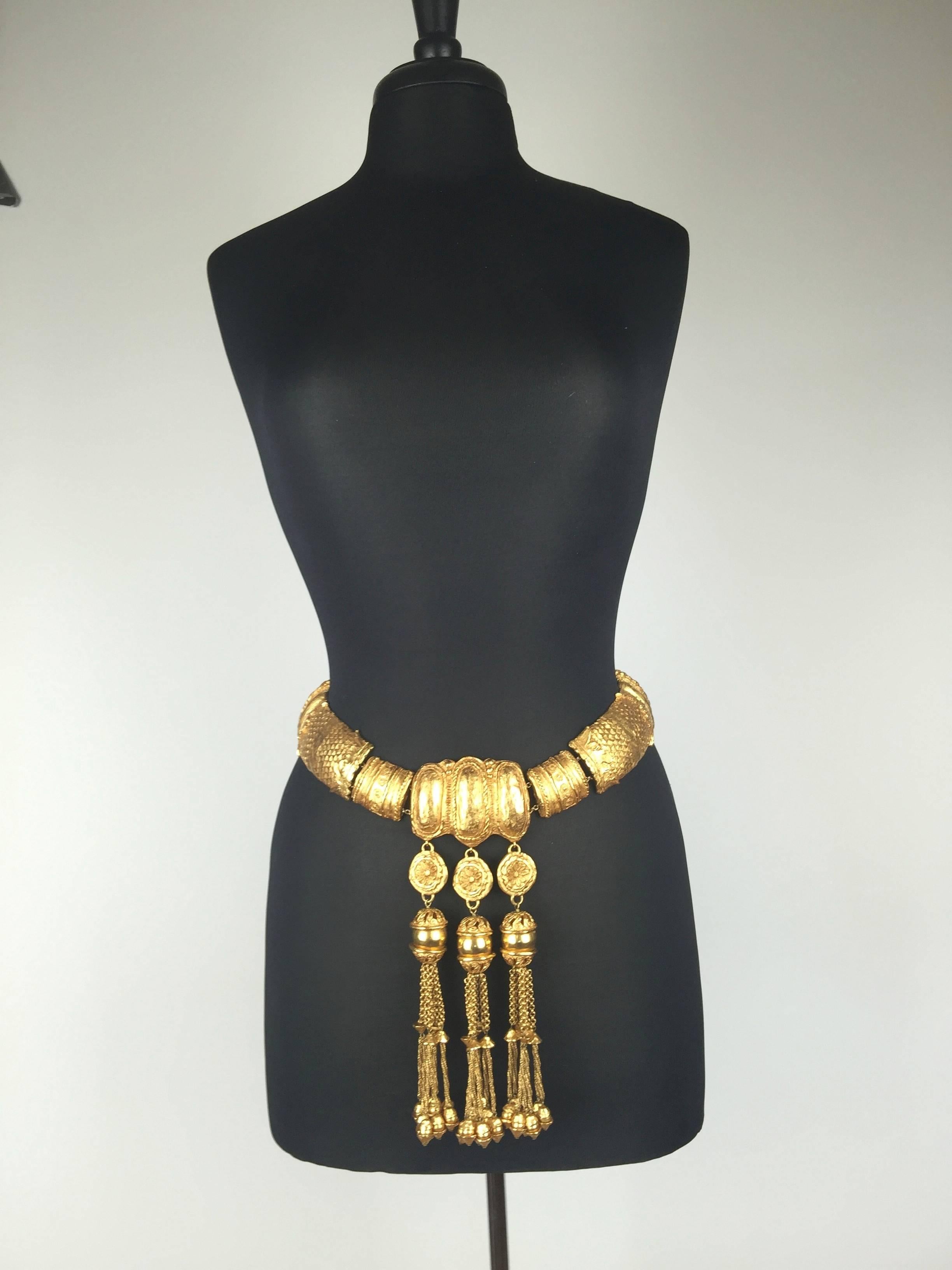 Christian Lacroix Haute Couture Gilded Metal Belt.  Tribal Style. 1990's. 1