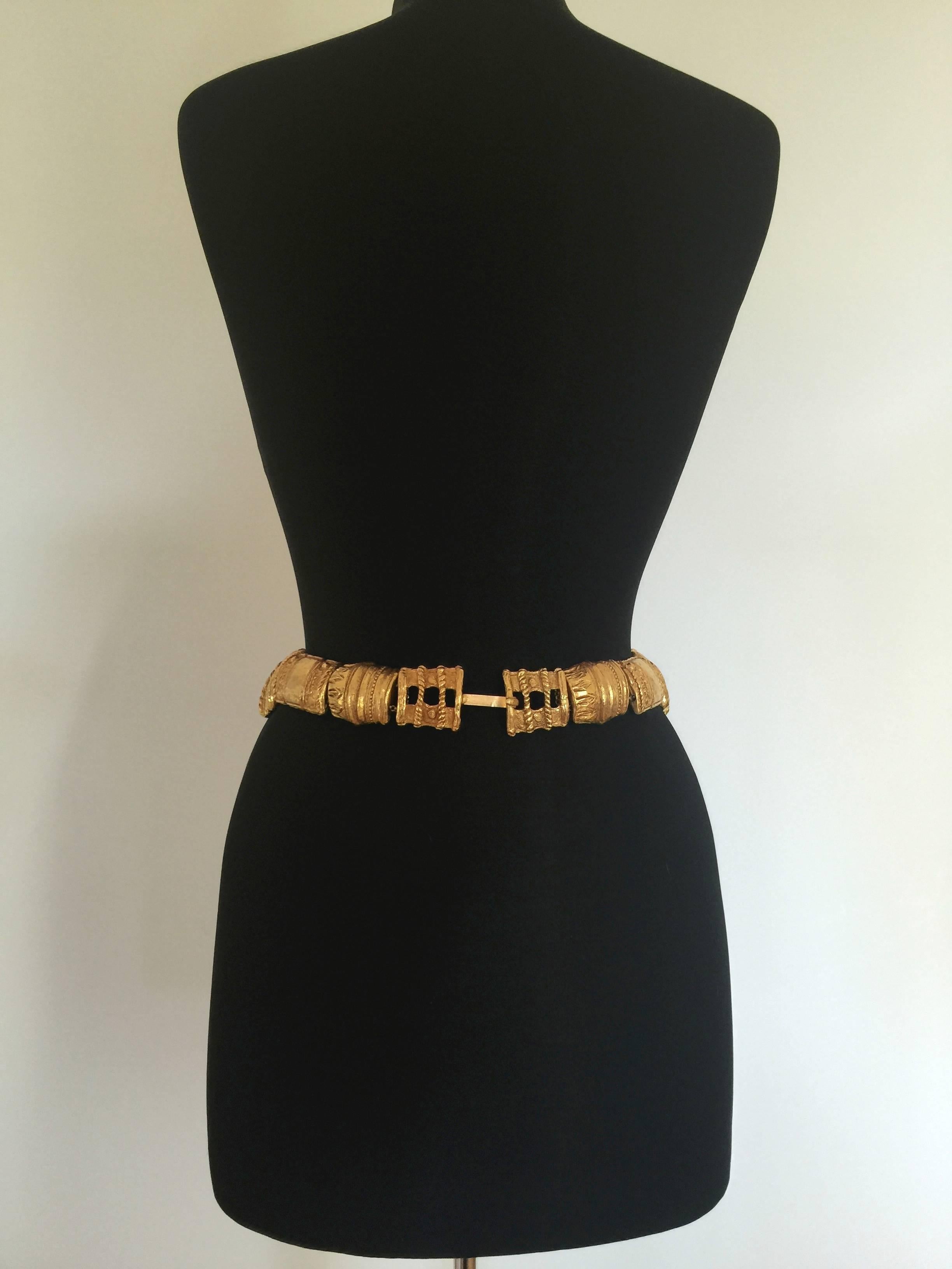 Christian Lacroix Haute Couture Gilded Metal Belt.  Tribal Style. 1990's. 2