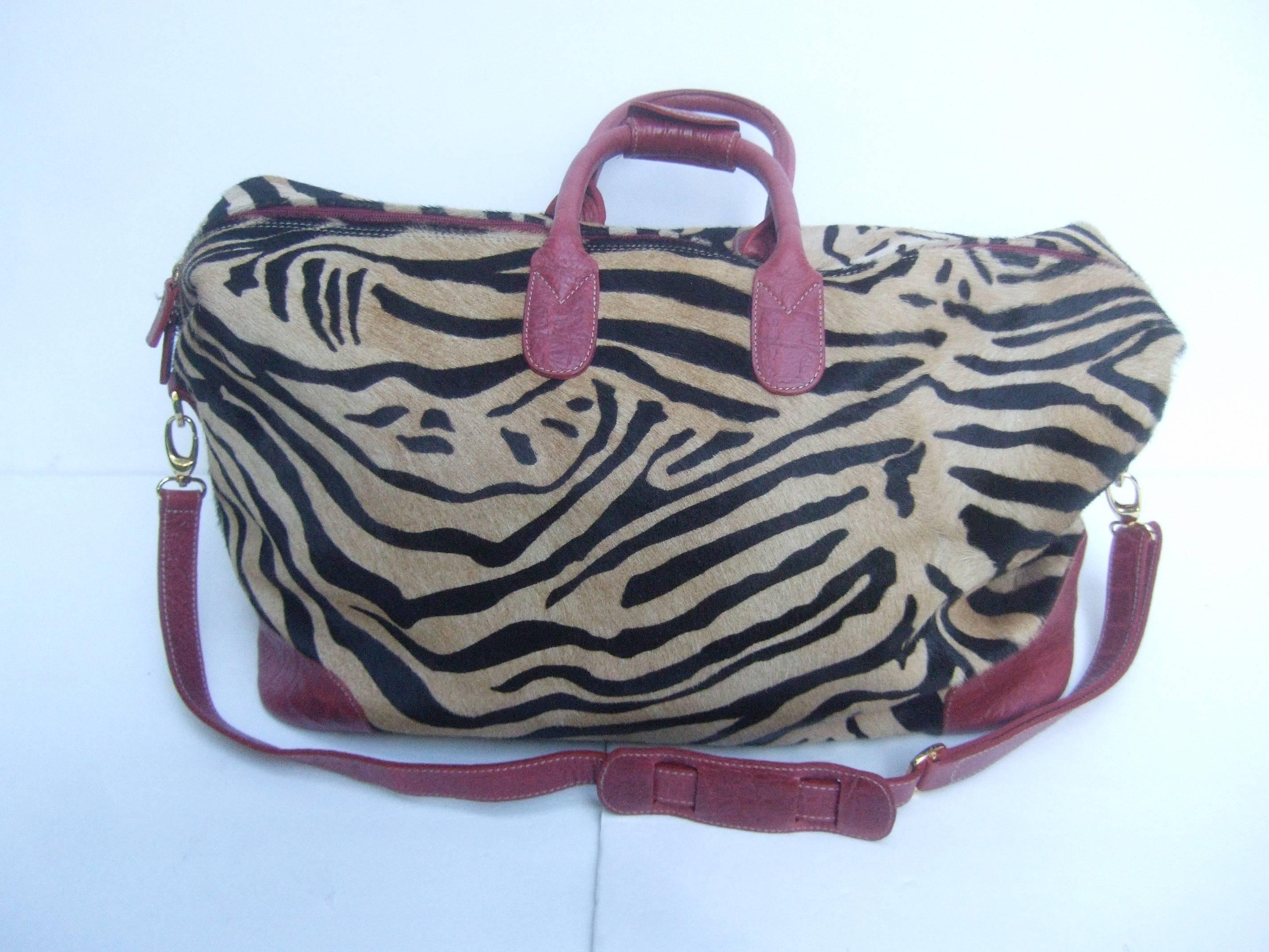 Gray Exotic Zebra Pony Hair Travel Bag by Tangarora Made in Italy