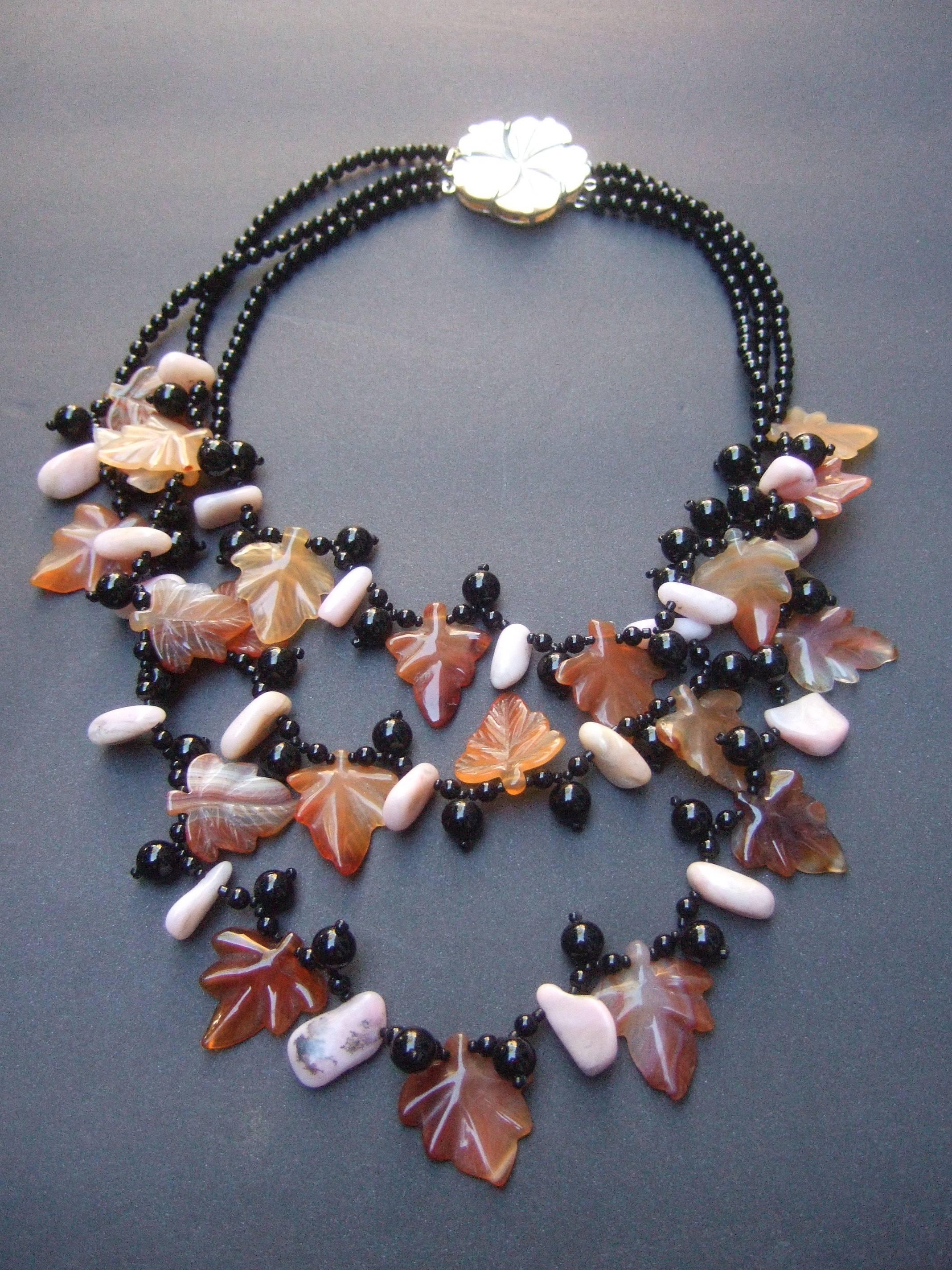 Artisan Carved Glass Beaded Leaf Necklace  For Sale 2