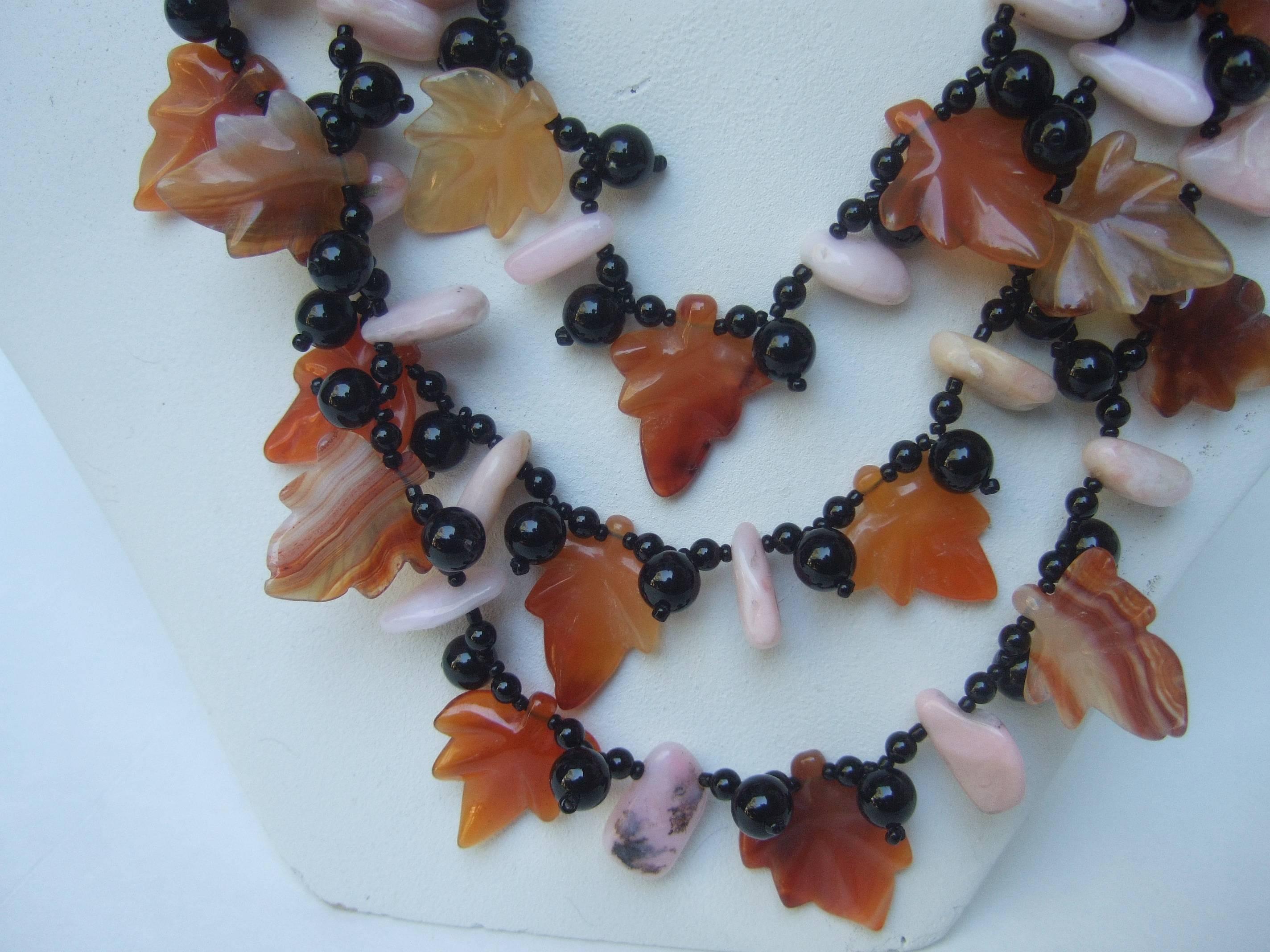 Women's Artisan Carved Glass Beaded Leaf Necklace  For Sale