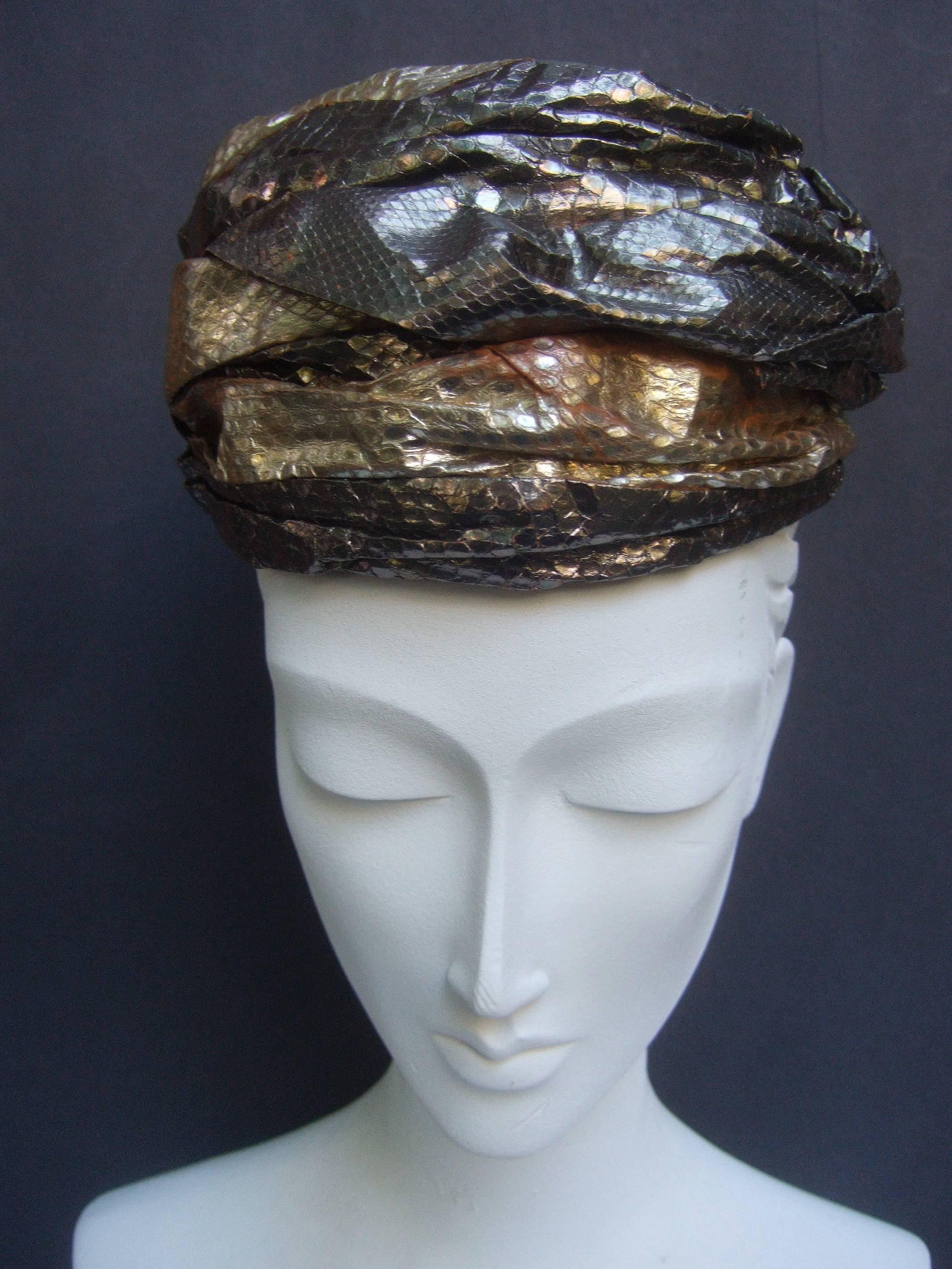 Women's Avant Garde Metallic Snakeskin Turban c 1960 For Sale
