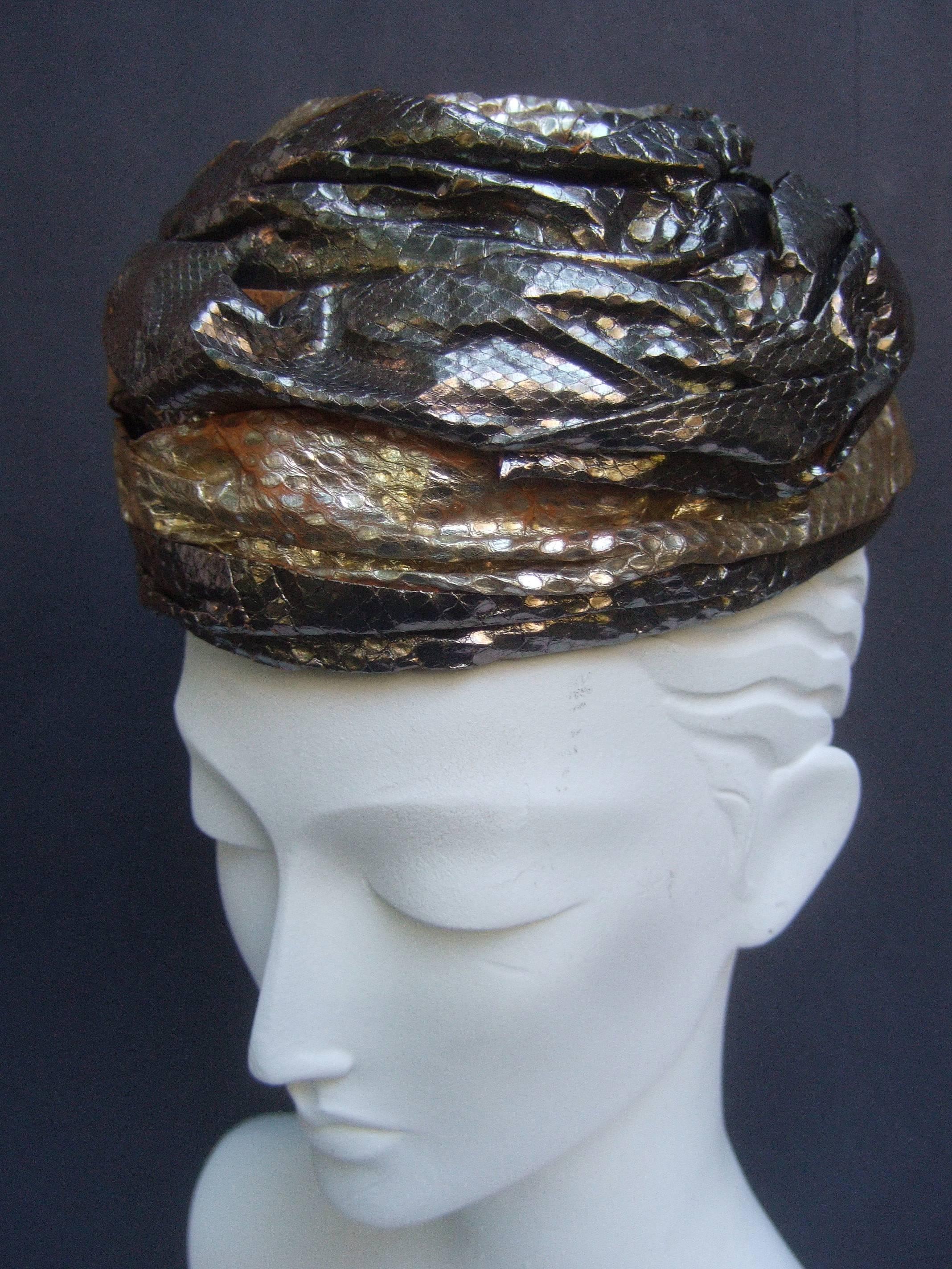 Avant Garde Metallic Snakeskin Turban c 1960 In Good Condition For Sale In University City, MO