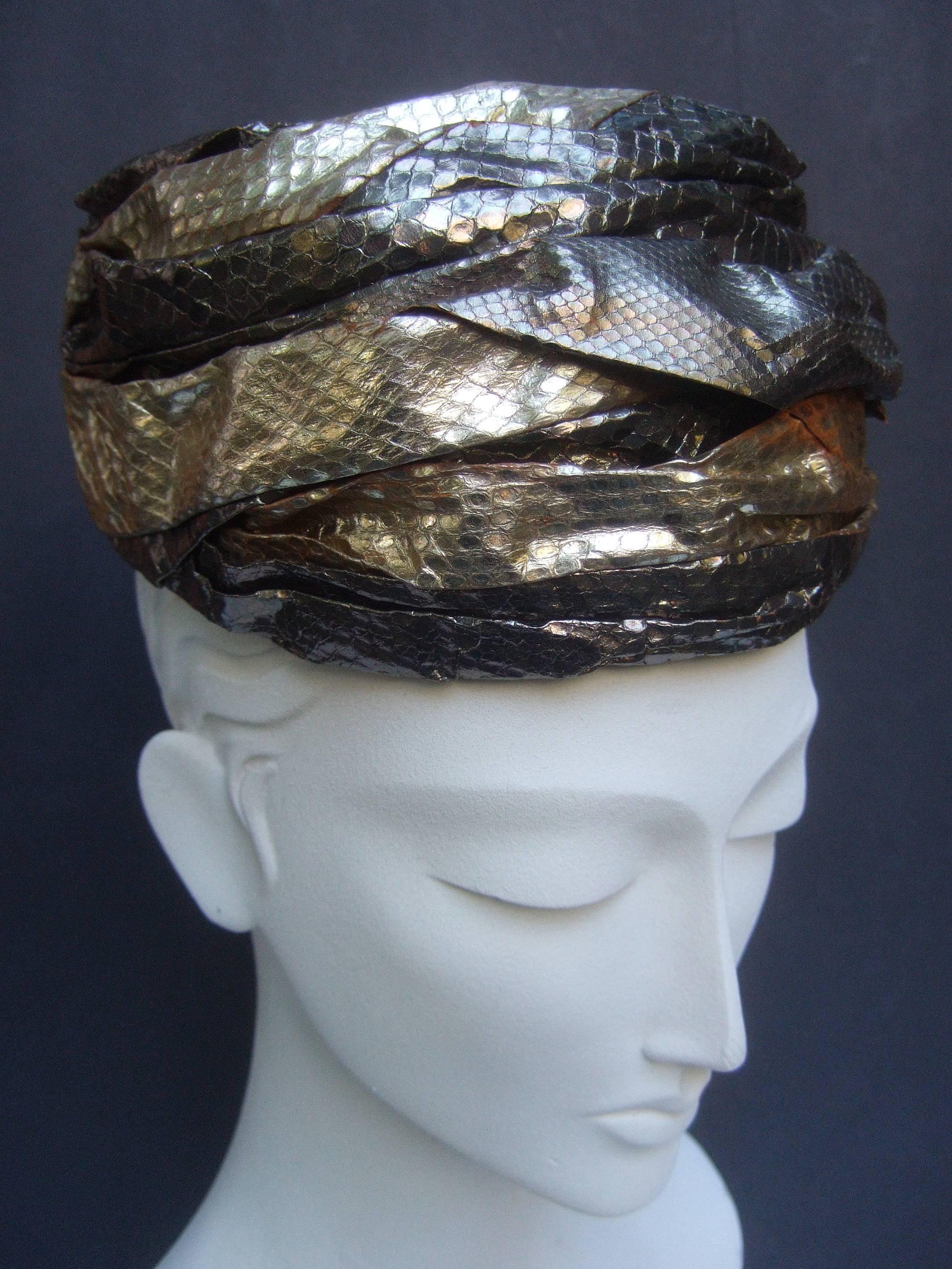 Gray Avant Garde Metallic Snakeskin Turban c 1960 For Sale