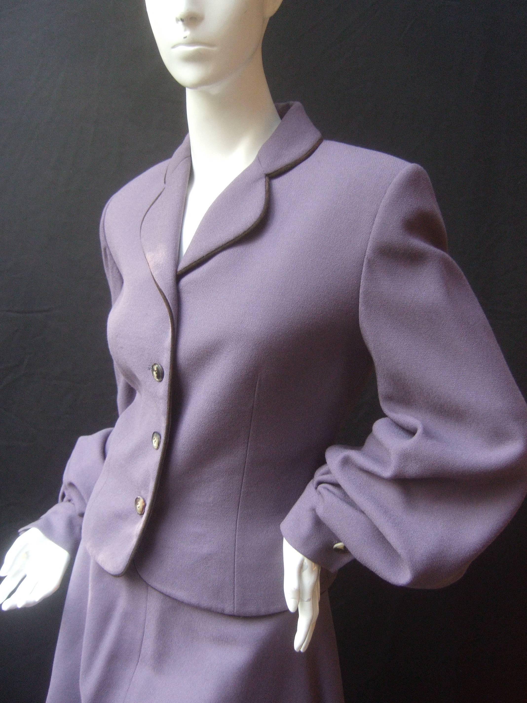 Gray Givenchy Couture Lavender Wool Skirt Suit c 1990
