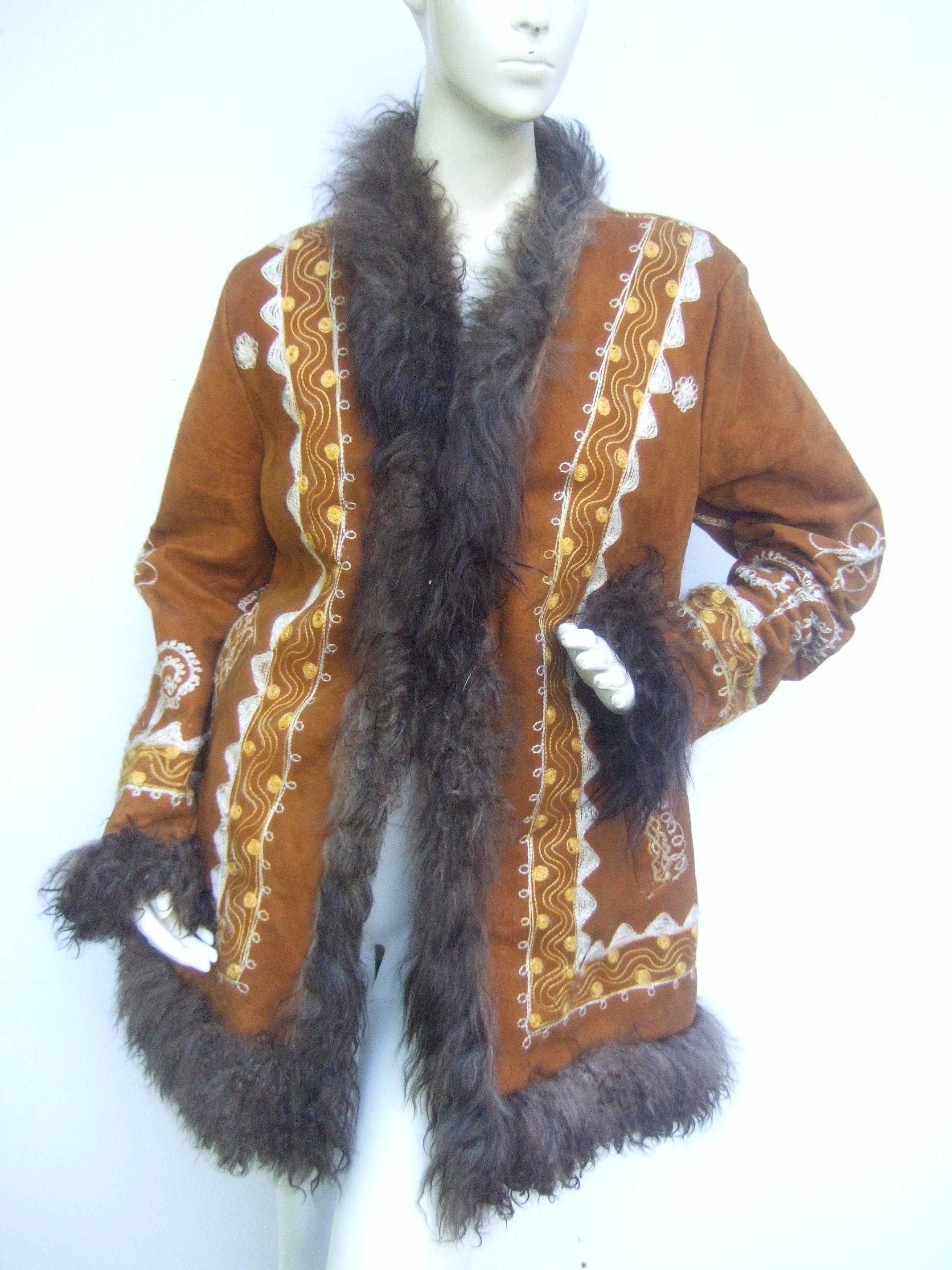 Genuine Afghan Suede Embroidered Coat c 1970s 3